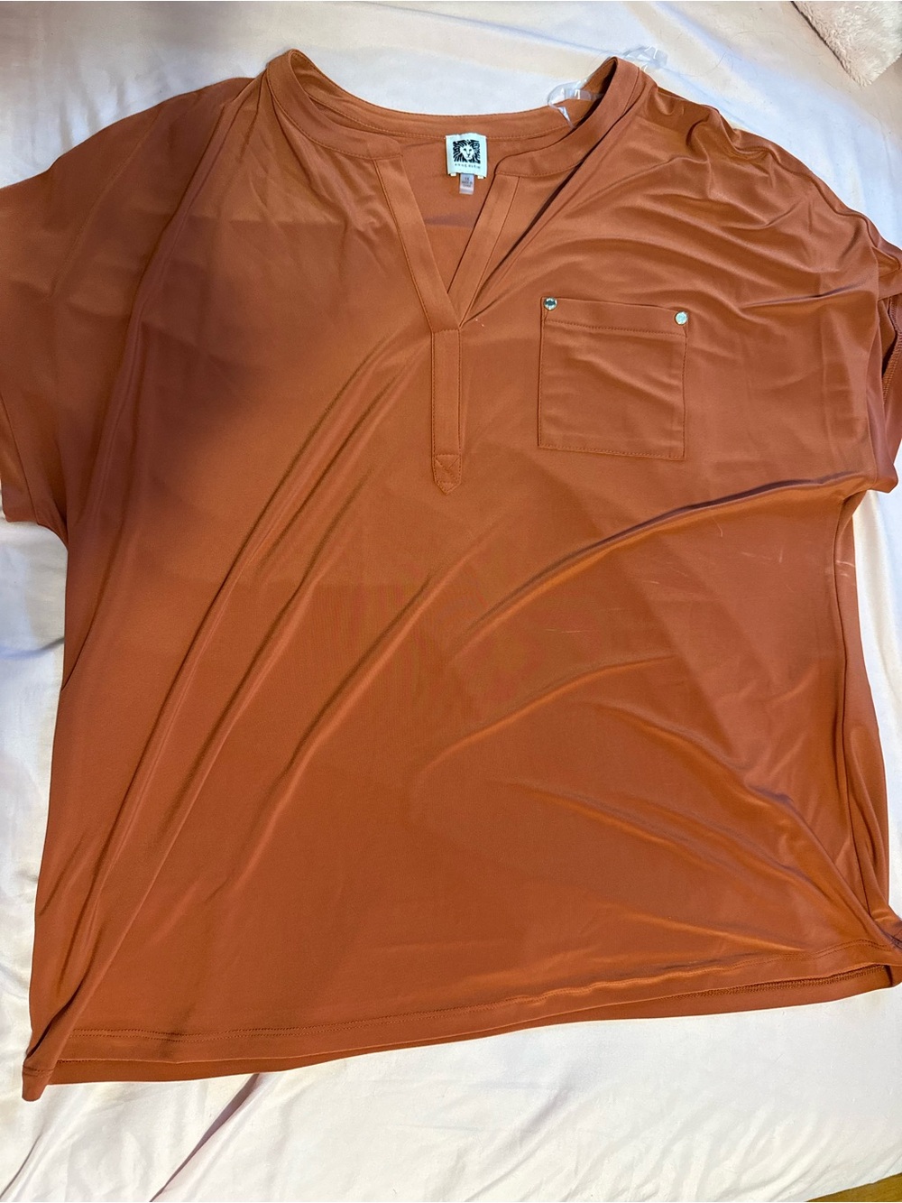 Women’s Rust Short-Sleeve Henley Pocket Shirt - 1x